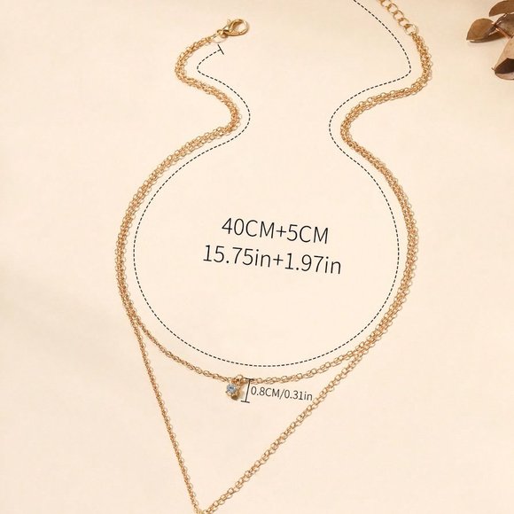 Layered Necklace, Rhinestone Moon Charm Layered Necklace - Picture 4 of 6